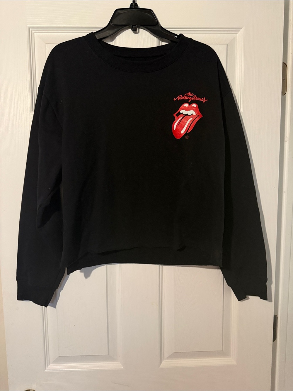The Rolling Stones Black Crewneck with Red Tongue Logo